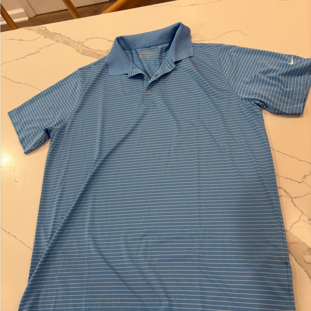 Nike Golf Tour Performance Dri Fit Polo Shirt Mens L Blue Striped